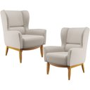 Ver imagem 1 de Kit 02 Poltronas Decorativa Fixa Base de Madeira Milena D02 Linho Cru B-443 - Lyam Decor