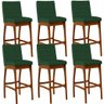 Kit 06 Banquetas Altas Para Cozinha Sala de Jantar Fixa Mila B04 Suede Verde Musgo - Lyam Decor - 1