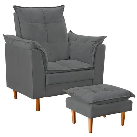 Poltrona de Amamentação Quarto de Bebê com Puff Melina Suede Cor:cinza