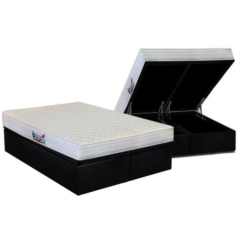 Cama Box Baú Queen: Colchão Ortopédico Herval D28 / AG65 Frontier + Base CRC Suede Black(158x198)