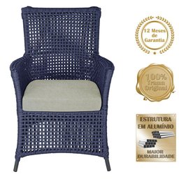2 Poltronas 1 Mesa Igapó em Alumínio Preta Corda Náutica E3 Azul - 5