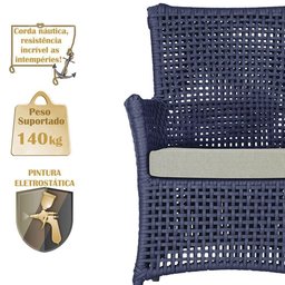 2 Poltronas 1 Mesa Igapó em Alumínio Preta Corda Náutica E3 Azul - 4