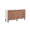 Balcão de Cozinha Origens 7028 3 Portas e 4 Gavetas s/ Tampo Branco/Terracota - Bertolini - 1
