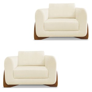 Kit 2 Poltronas Para Sala de Estar Lottus Linho Pés Castanho - Pallazio Bege