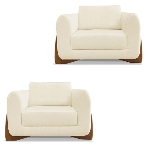 Kit 2 Poltronas Para Sala de Estar Lottus Linho Pés Castanho - Pallazio Bege