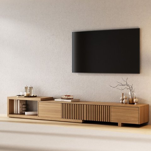 Rack para Tv até 75 Polegadas Extensível até 244cm Portas Ripadas Aruá CabeCasa MadeiraOriginals