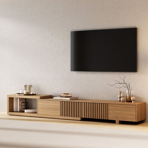 Rack para Tv até 75 Polegadas Extensível até 244cm Portas Ripadas Aruá CabeCasa MadeiraOriginals