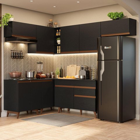Armário de Cozinha Completa de Canto 402cm Preto Reims Madesa 03