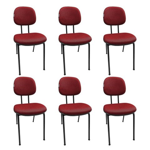 Kit 6 Cadeiras Secretária Pé Palito Estofada:vermelho com Preto/jserrano