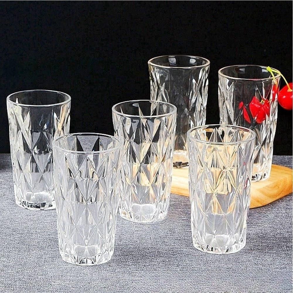 Jogo 8 Copos de Vidro Diamond Diamante Transparente Resistente 400ml em Casa Tem - 6