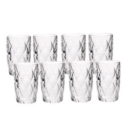 Jogo 8 Copos de Vidro Diamond Diamante Transparente Resistente 400ml em Casa Tem - 1