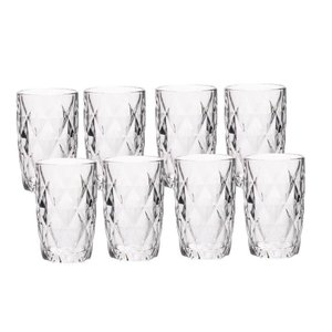 Jogo 8 Copos de Vidro Diamond Diamante Transparente Resistente 400ml em Casa Tem