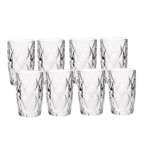 Jogo 8 Copos de Vidro Diamond Diamante Transparente Resistente 400ml em Casa Tem