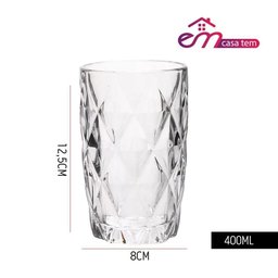 Jogo 8 Copos de Vidro Diamond Diamante Transparente Resistente 400ml em Casa Tem - 4