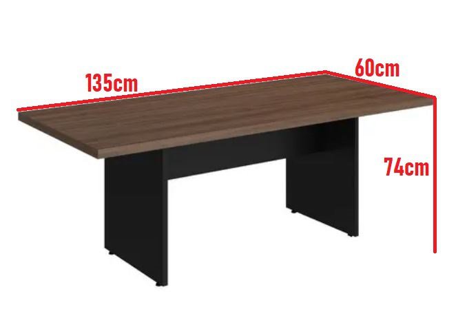 Mesa de Reunião 1,35m X 0,60cm Tampo 40mm Espessura Com Painel TV Ameixa Negra com Preto - 2