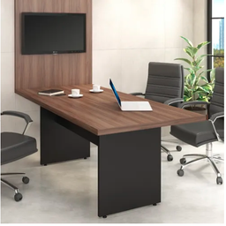 Mesa de Reunião 1,35m X 0,60cm Tampo 40mm Espessura com Painel Tv Ameixa Negra com Preto - 1