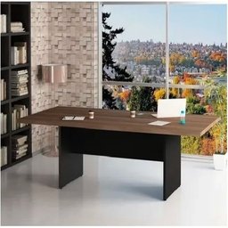 Mesa de Reunião 1,35m X 0,60cm Tampo 40mm Espessura com Painel Tv Ameixa Negra com Preto - 3