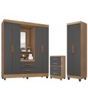Ver imagem 1 de Guarda Roupa Casal Capela Com cômoda 4 Gavetas armário Multiuso Lite Nature Cinza – Móveis Le