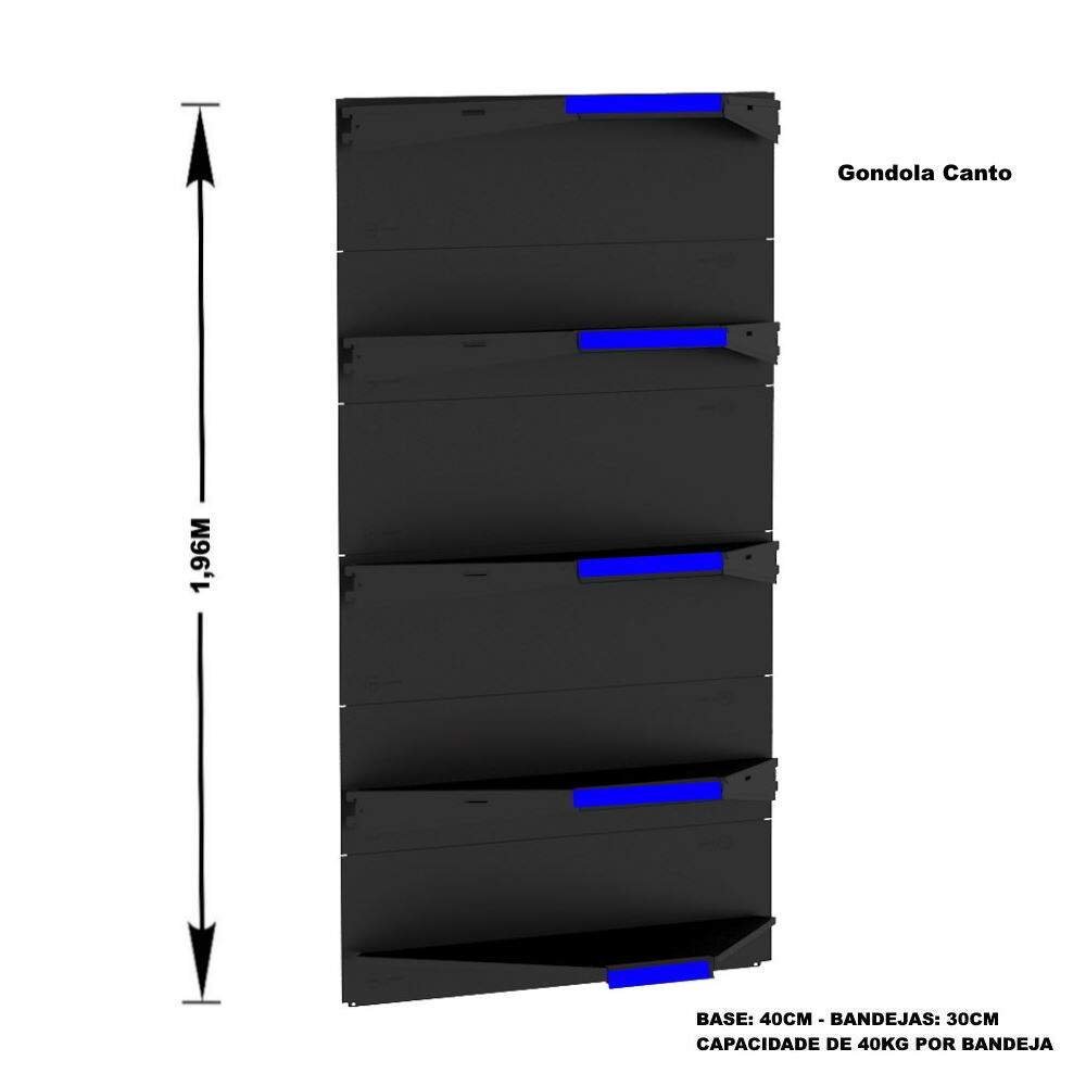 Gondola Parede 196 Amapa Flex Kit 4 Metros 1 Canto Preto Pe Az - Amapá - 3