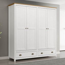 Guarda-roupa 4 Portas 2 Gavetas Topázio Branco/freijó Madeira Pinus - Finestra - 1