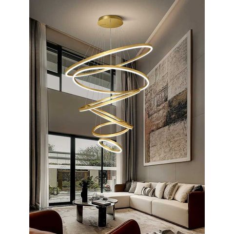 Pendente 6 Anéis Dourado 120cm Led 160W 3500K Bivolt PARIS LUZ