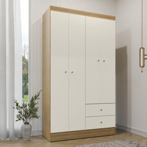 Guarda Roupa Solteiro 4 Portas 2 Gavetas Vesta - Freijó/off White