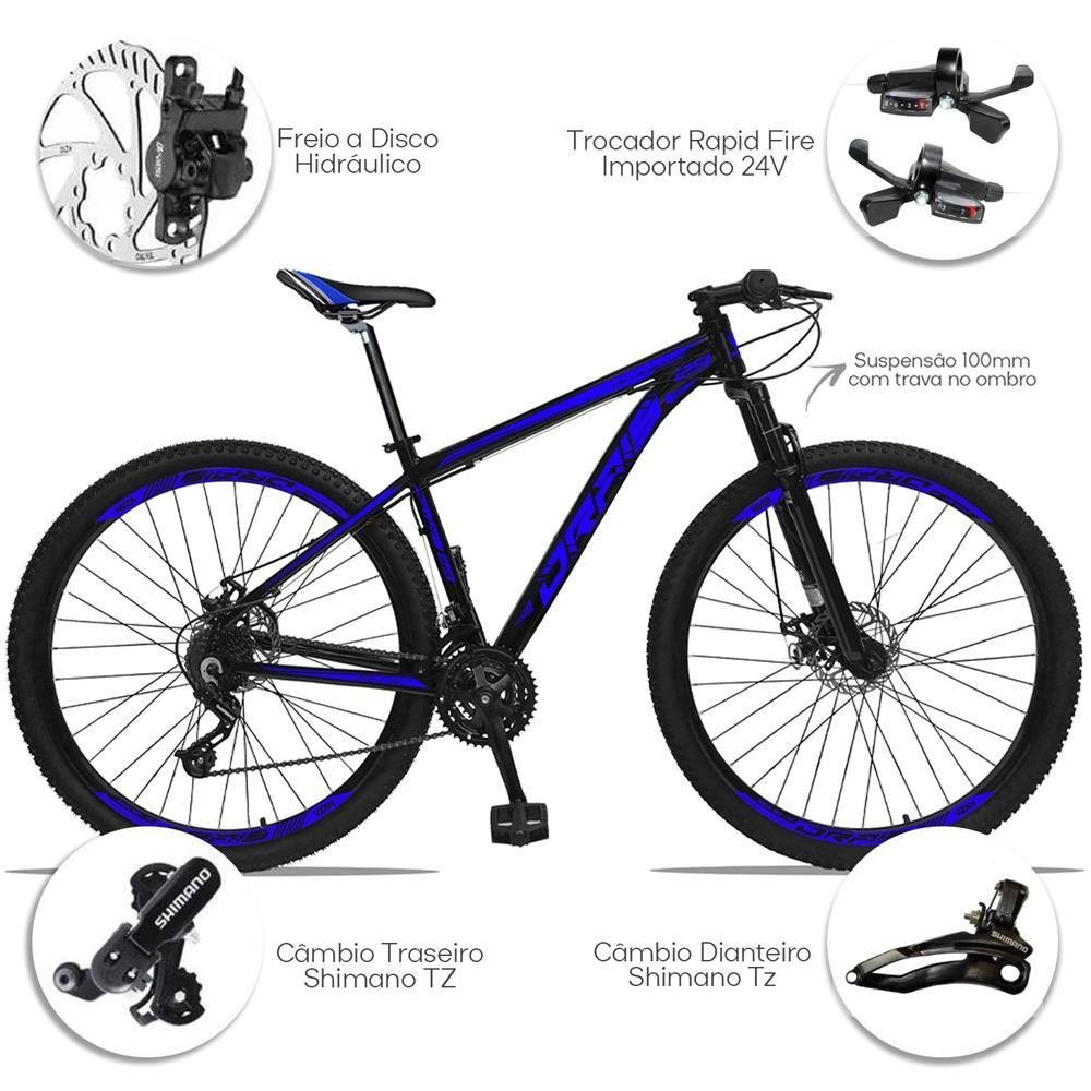 Bicicleta Aro 29 Drais Freio Hidráulico Suspensão Trava Preto/Azul 15" - 229 - 2