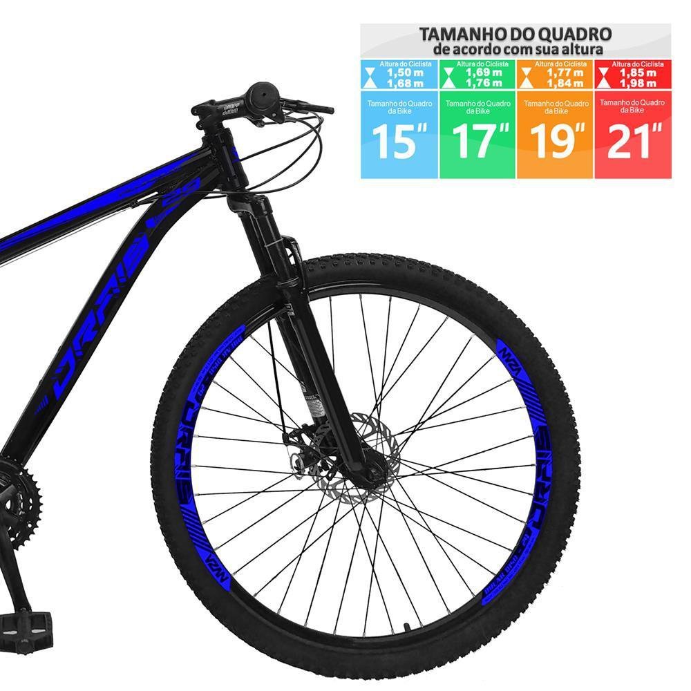 Bicicleta Aro 29 Drais Freio Hidráulico Suspensão Trava Preto/Azul 15" - 229 - 3