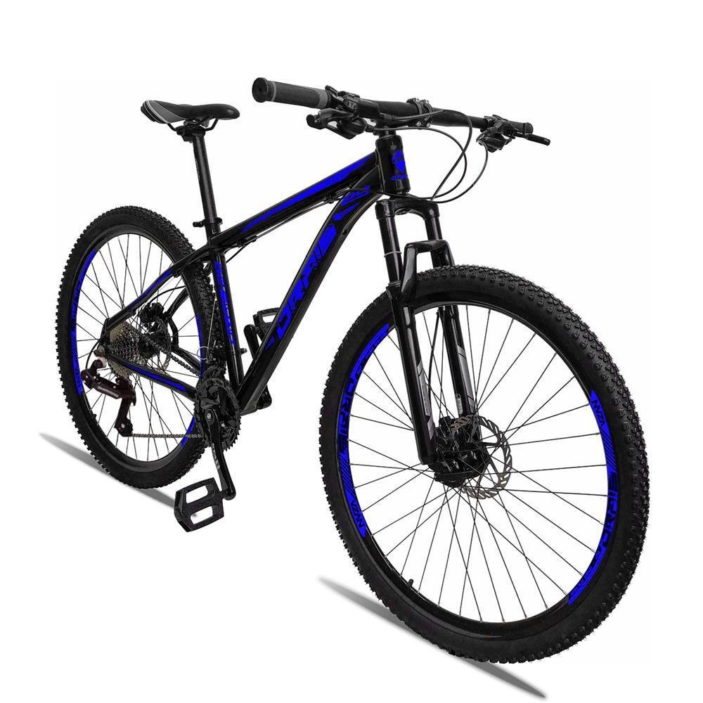 Bicicleta Aro 29 Drais Freio Hidráulico Suspensão Trava Preto/Azul 15" - 229