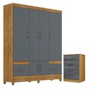 Ver imagem 1 de Guarda Roupa Casal Ms912 e Cômoda Ms913 Freijó Cinza – Moval