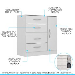 Kit para Quarto Pequeno com Guarda-roupa e Cômoda Mdp Branco 2074 Menu - 3