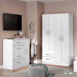 Kit para Quarto Pequeno com Guarda-roupa e Cômoda Mdp Branco 2074 Menu