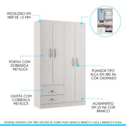 Kit para Quarto Pequeno com Guarda-roupa e Cômoda Mdp Branco 2074 Menu - 2