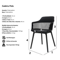Kit 2 Cadeiras Polipropileno Marcela Preta Cozinha Jantar - 6
