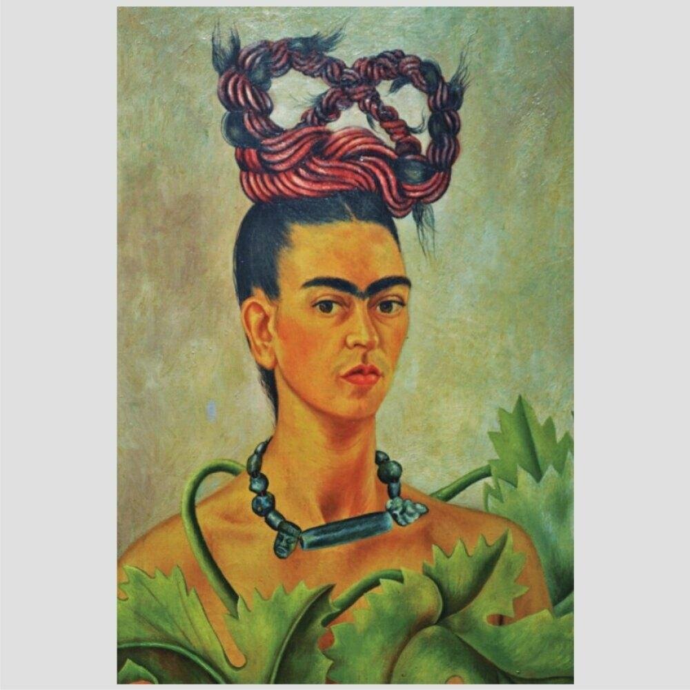 Quadro Frida Kahlo Autorretrato Com Trança Vinil Moldura Branca 30X20Cm ...