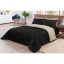 Ver imagem 1 de Kit Edredom + Jogo de Lençol Aconchego Look House Dupla Face Casal Queen 06 Peças - Preto- Caqui