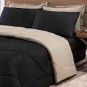 Ver imagem 3 de Kit Edredom + Jogo de Lençol Aconchego Look House Dupla Face Casal Queen 06 Peças - Preto- Caqui