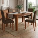 Ver imagem 2 de Mesa de Jantar 22133 Mdf com 4 Cadeiras Estofadas Linho Mascavo Molci