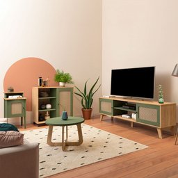 Sala de Estar Completa para TV Até 75 Polegadas Charlotte 4 Portas 3 Prateleiras Menta/Carvalho - Pn - 1