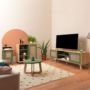 Sala de Estar Completa para TV Até 75 Polegadas Charlotte 4 Portas 3 Prateleiras Menta/Carvalho - Pn