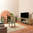 Ver imagem 1 de Sala de Estar Completa para TV Até 75 Polegadas Charlotte 4 Portas 3 Prateleiras Menta/Carvalho - Pn