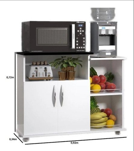 Armário Organizador Para Micro-ondas Branca Com Tampo Na Cor Preta Nova Decor Fruteira Multiuso - 5
