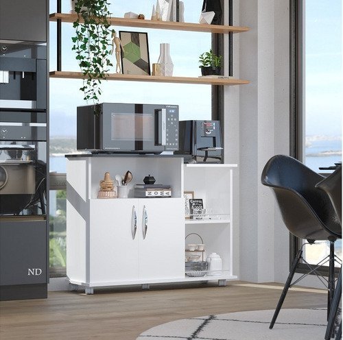 Armário Organizador Para Micro-ondas Branca Com Tampo Na Cor Preta Nova Decor Fruteira Multiuso - 4