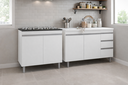 Ver imagem 1 de Kit Cozinha Andréia Balcão 100cm 2 Portas e 3 Gavetas com Tampo e Balcão Cooktop Branco - Ajl