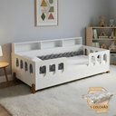 Ver imagem 2 de Cama Montessoriana Nina com Colchão e Enxoval Trança Cinza 2,5m para Quarto Infantil em Mdf - Branco