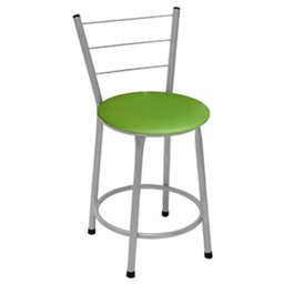 Banqueta Baixa Prata com Encosto para Cozinha Assento Verde - 1