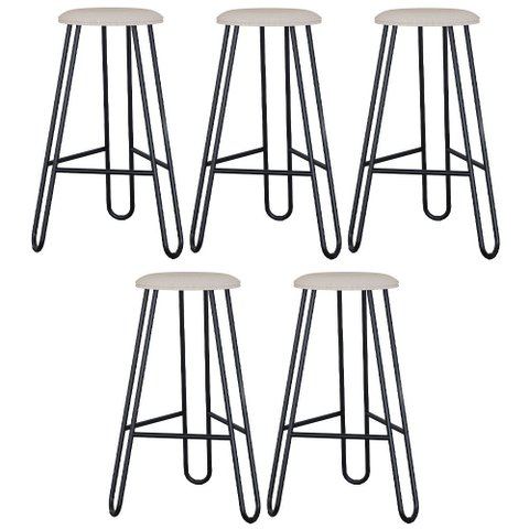 Kit 05 Banquetas Baixa Bar Cozinha Sala de Jantar Áris C01 Preto Linho Areia - Lyam Decor