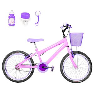 Bicicleta Infantil Aro 20 Aero + Kit Passeio Rosa e Lilás