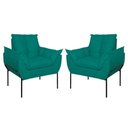 Ver imagem 1 de Kit 02 Poltronas Base Metal Preto Sala Quarto Balaqui Decor Azul Turquesa