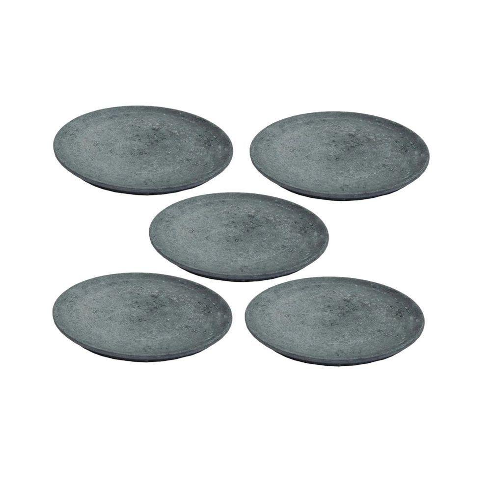 Kit 5 Pratos Raso Redondo Pedra Sabão Sobremesa e Bolos 22cm - 1